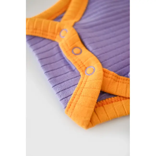 Set 2 body-uri Ribana Bebe Unisex din bumbac organic si 5%elastan - Galben/Mov (Marime: 6-9 luni) JEMBC-CSYR4202-6