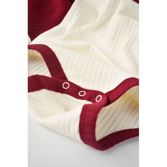Set 2 body-uri fara maneci Ribana Bebe Unisex din bumbac organic si 5%elastan - Ecru/Bordo (Marime: 18-24 Luni) JEMBC-CSYR4101-18
