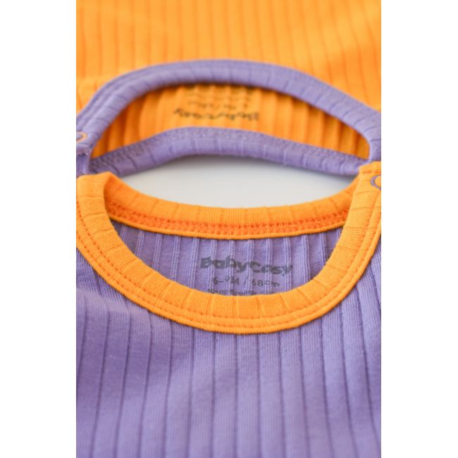 Set 2 body-uri fara maneci Ribana Bebe Unisex din bumbac organic si 5%elastan - Galben/Mov (Marime: 6-9 luni) JEMBC-CSYR4102-6