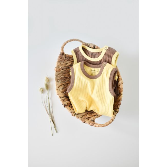 Set 2 body-uri fara maneci Ribana Bebe Unisex din bumbac organic si 5%elastan - Vanilie/Maro (Marime: 18-24 Luni) JEMBC-CSYR4103-18
