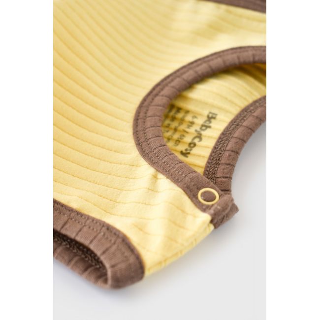 Set 2 body-uri fara maneci Ribana Bebe Unisex din bumbac organic si 5%elastan - Vanilie/Maro (Marime: 18-24 Luni) JEMBC-CSYR4103-18