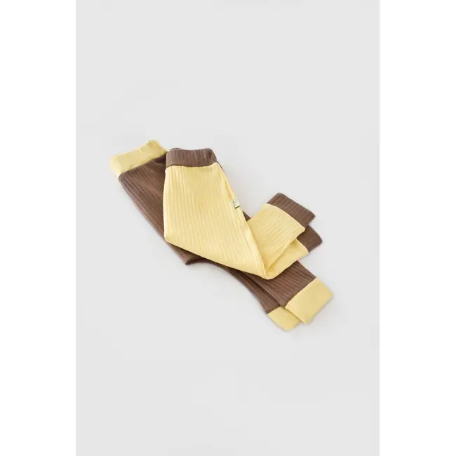 Set 2 pantaloni Ribana Bebe Unisex din bumbac organic si 5%elastan - Vanilie/Maro (Marime: 18-24 Luni) JEMBC-CSYR4003-18