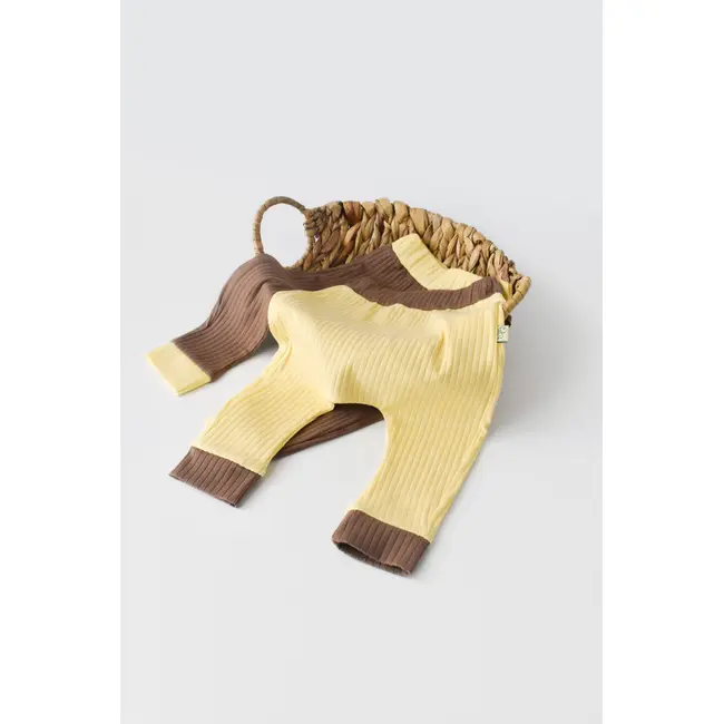 Set 2 pantaloni Ribana Bebe Unisex din bumbac organic si 5%elastan - Vanilie/Maro (Marime: 18-24 Luni) JEMBC-CSYR4003-18