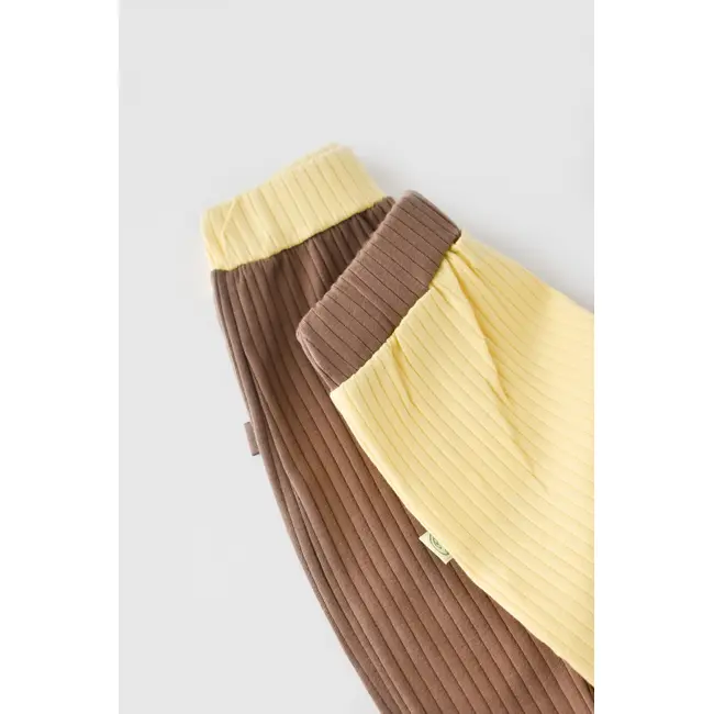 Set 2 pantaloni Ribana Bebe Unisex din bumbac organic si 5%elastan - Vanilie/Maro (Marime: 18-24 Luni) JEMBC-CSYR4003-18