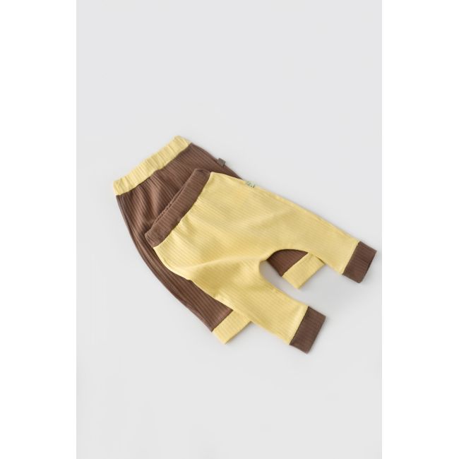 Set 2 pantaloni Ribana Bebe Unisex din bumbac organic si 5%elastan - Vanilie/Maro (Marime: 6-9 luni) JEMBC-CSYR4003-6