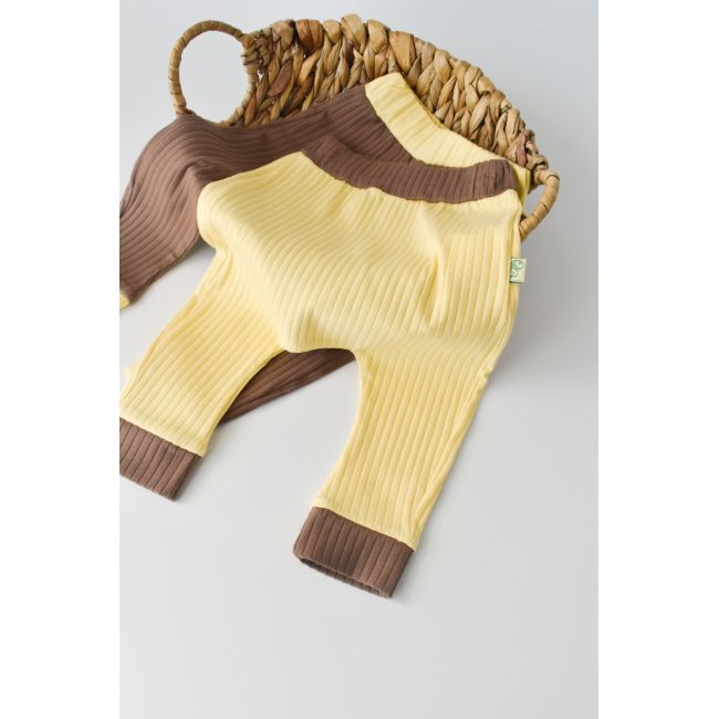 Set 2 pantaloni Ribana Bebe Unisex din bumbac organic si 5%elastan - Vanilie/Maro (Marime: 6-9 luni) JEMBC-CSYR4003-6