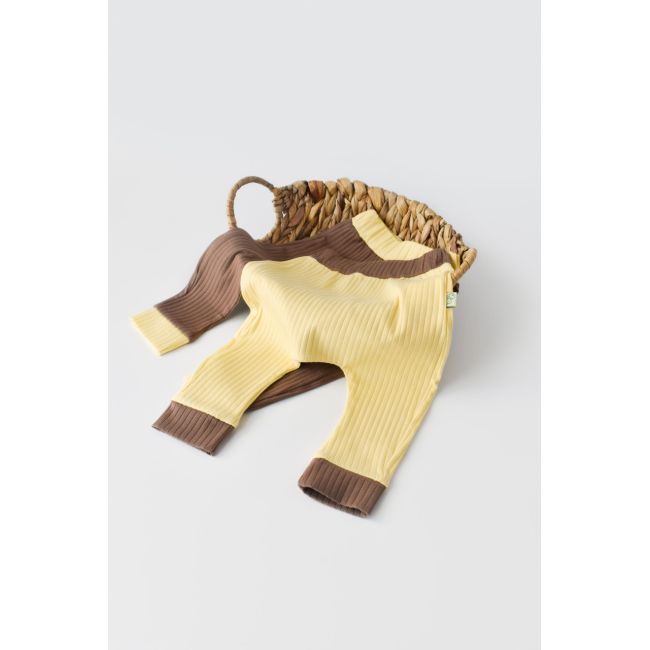 Set 2 pantaloni Ribana Bebe Unisex din bumbac organic si 5%elastan - Vanilie/Maro (Marime: 9-12 luni) JEMBC-CSYR4003-9
