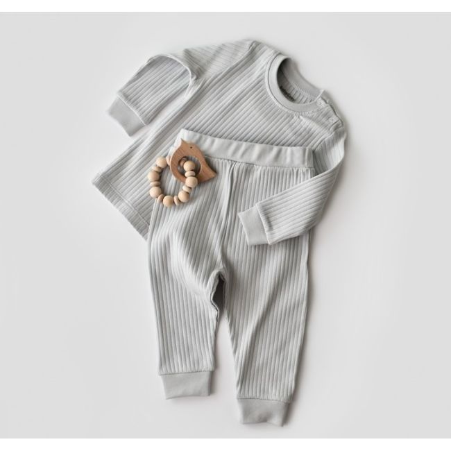 Set bluzita cu maneca lunga si panataloni lungi din bumbac organic si 5% elastan - Gri (Marime: 6-9 luni) JEMBC-CSYR4512-6