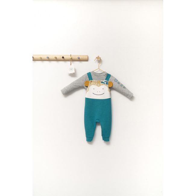 Set salopeta cu bluzita Ursulet pentru bebelusi, Tongs baby (Culoare: Albastru, Marime: 6-9 luni) JEMtgs_4356_2
