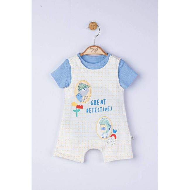 Set salopeta cu tricou Great detectives pentru bebelusi, Tongs baby (Culoare: Albastru, Marime: 9-12 luni) JEMtgs_4099_3