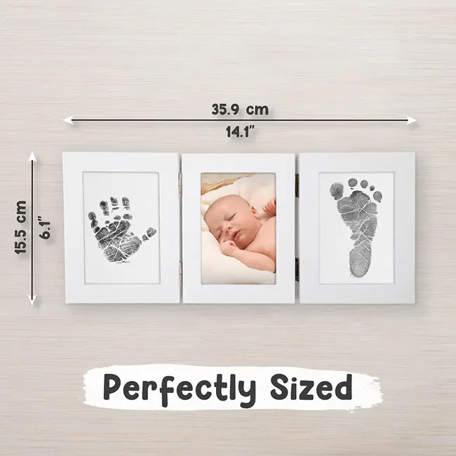 Kit rama foto tripla mobila cu cerneala pentru manuta si piciorus (Culoare rama: Alb, Culoare ink: Rosu) JEMdrl-r34