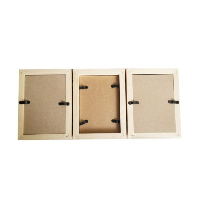 Kit rama foto tripla mobila cu cerneala pentru manuta si piciorus (Culoare rama: Natur, Culoare ink: Negru) JEMdrl-r32