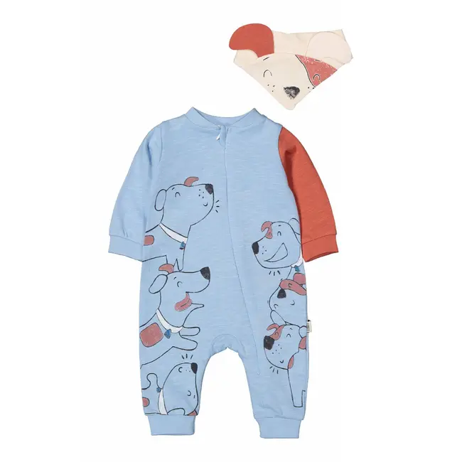 Salopeta cu baveta pentru bebelusi Dogs, Tongs baby (Culoare: Albastru, Marime: 0-3 Luni) JEMtgs_2941_1