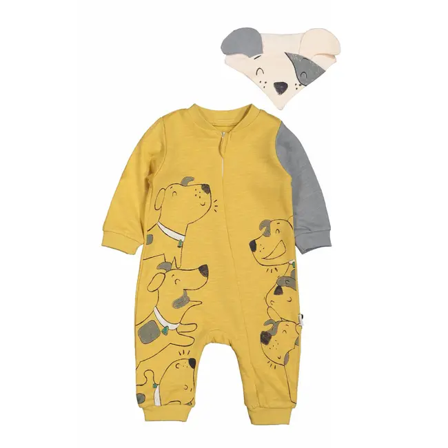 Salopeta cu baveta pentru bebelusi Dogs, Tongs baby (Culoare: Galben, Marime: 0-3 Luni) JEMtgs_2941_4