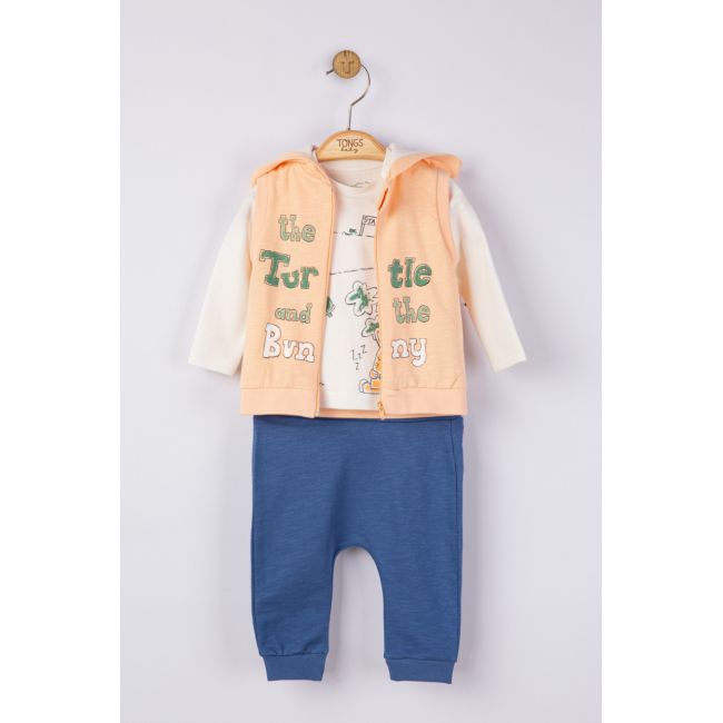 Set 3 piese: pantaloni, bluzita si vestuta pentru bebelusi, Tongs baby (Culoare: Albastru, Marime: 6-9 luni) JEMtgs_4064_3