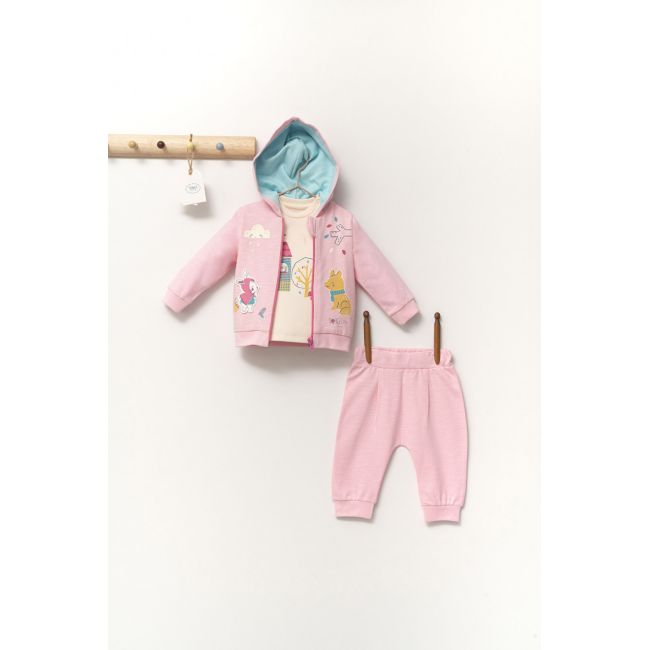 Set de 3 piese de trening Scufita rosie pentru bebelusi, Tongs baby (Marime: 6-9 luni, Culoare: Corai) JEMtgs_4364_7