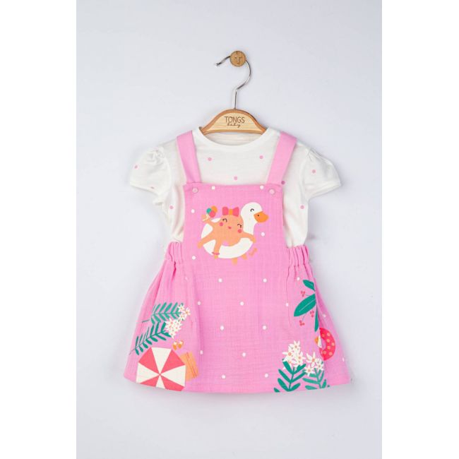 Set rochita din muselina cu tricou cu bulinute pentru fetite, Tongs baby (Culoare: Roz, Marime: 6-9 luni) JEMtgs_4164_3