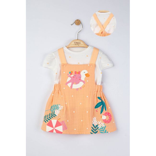 Set rochita din muselina cu tricou cu bulinute pentru fetite, Tongs baby (Marime: 3-6 Luni, Culoare: Somon) JEMtgs_4164_5