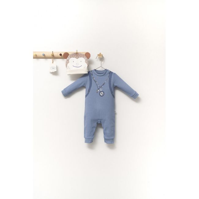 Set salopeta cu caciulita cu urechiuse pentru bebelusi Ursulet, Tongs baby (Culoare: Gri, Marime: 6-9 luni) JEMtgs_4350_6