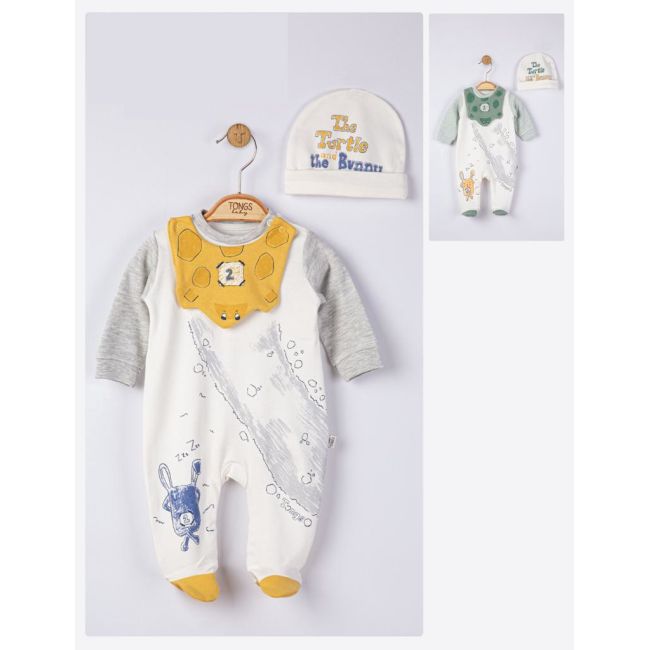 Set salopeta cu caciulita si baveta pentru bebelusi Broscuta, Tongs baby (Culoare: Verde, Marime: 6-9 luni) JEMtgs_4060_3