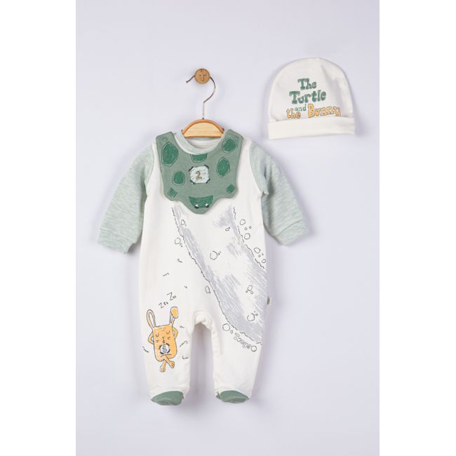 Set salopeta cu caciulita si baveta pentru bebelusi Broscuta, Tongs baby (Culoare: Verde, Marime: 6-9 luni) JEMtgs_4060_3