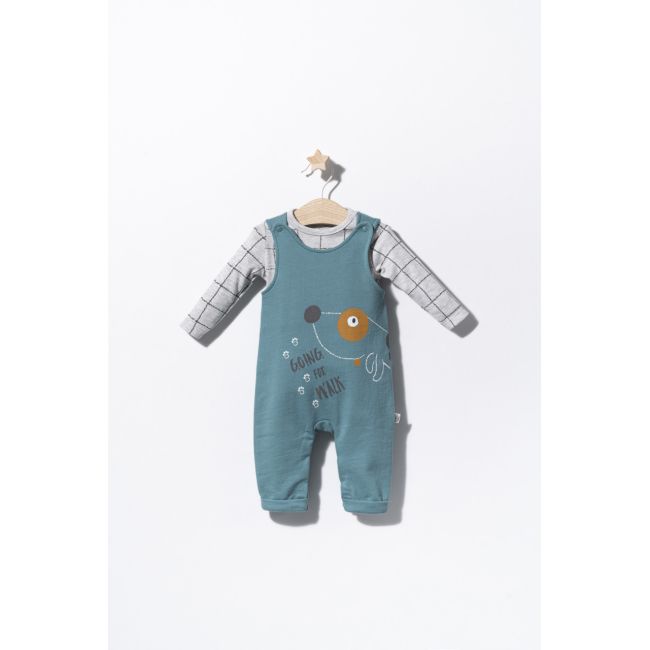 Set salopeta cu catelusi si bluzita pentru bebelusi, Tongs baby (Culoare: Albastru, Marime: 9-12 luni) JEMtgs_2907_3