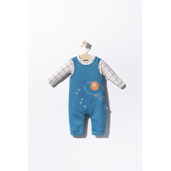 Set salopeta cu catelusi si bluzita pentru bebelusi, Tongs baby (Culoare: Albastru, Marime: 9-12 luni) JEMtgs_2907_3