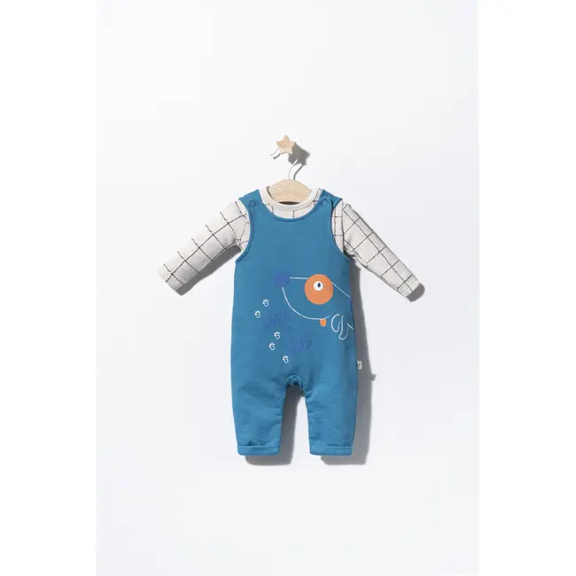 Set salopeta cu catelusi si bluzita pentru bebelusi, Tongs baby (Culoare: Albastru, Marime: 9-12 luni) JEMtgs_2907_3