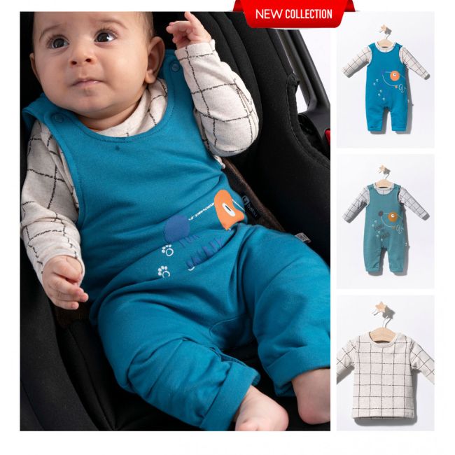 Set salopeta cu catelusi si bluzita pentru bebelusi, Tongs baby (Culoare: Verde, Marime: 9-12 luni) JEMtgs_2907_6