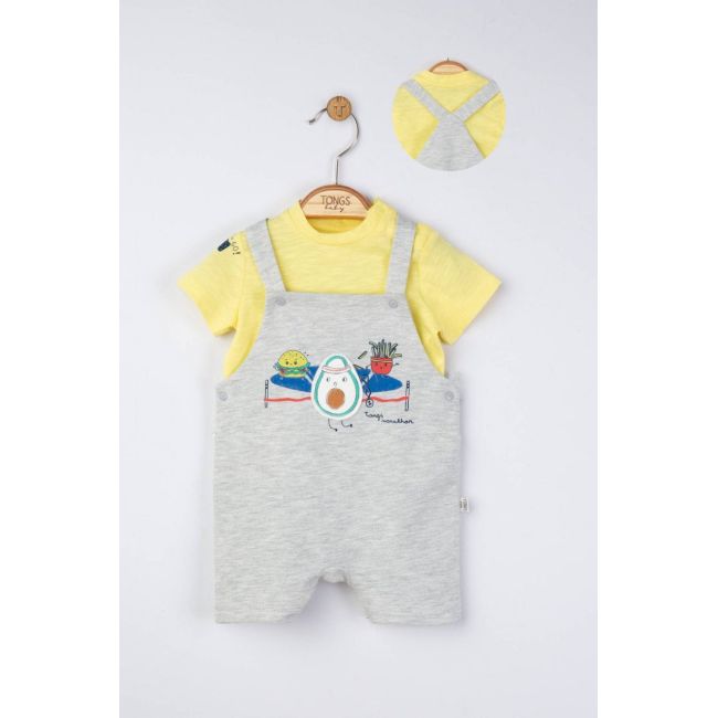 Set salopeta cu tricou de vara pentru bebelusi Marathon, Tongs baby (Culoare: Gri, Marime: 6-9 luni) JEMtgs_4314_2
