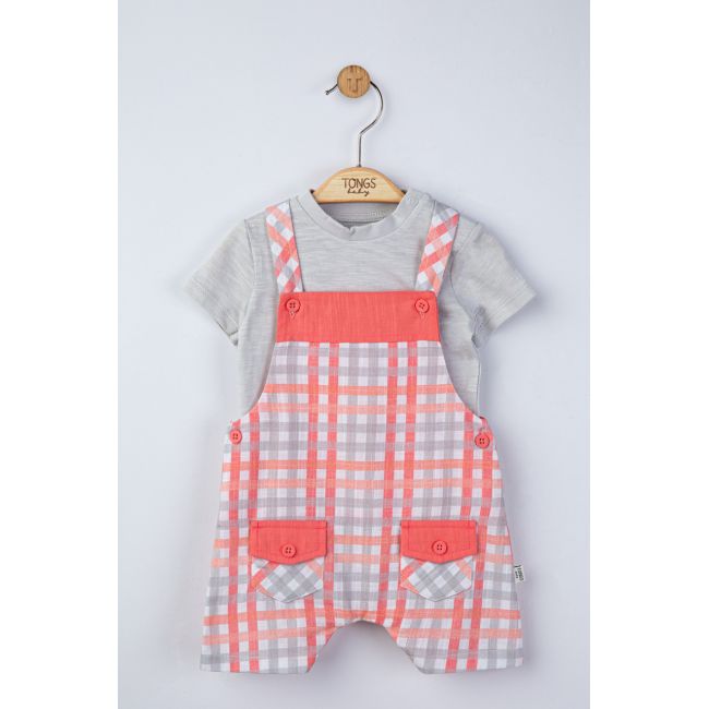 Set salopeta cu tricou in carouri pentru bebelusi, Tongs baby (Culoare: Galben, Marime: 9-12 luni) JEMtgs_4130_6