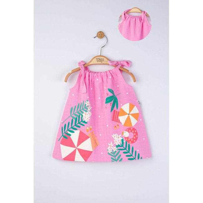 Rochita de vara din muselina pentru fetite , Tongs baby (Culoare: Roz, Marime: 9-12 luni) JEMtgs_4165_4