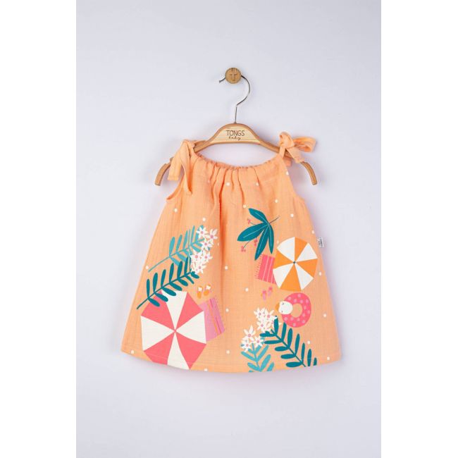 Rochita de vara din muselina pentru fetite , Tongs baby (Culoare: Roz, Marime: 9-12 luni) JEMtgs_4165_4