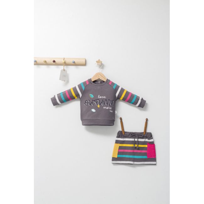Set 2 piese cu bluzita si fustita pentru fetite Colorful autum, Tongs baby (Culoare: Albastru, Marime: 18-24 Luni) JEMtgs_4433_2