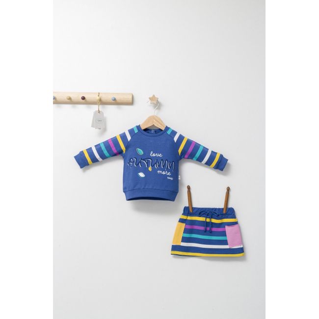 Set 2 piese cu bluzita si fustita pentru fetite Colorful autum, Tongs baby (Culoare: Albastru, Marime: 9-12 luni) JEMtgs_4433_4
