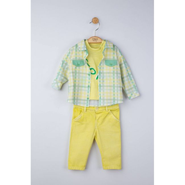Set 3 piese: blugi, tricou si camasa in carouri pentru bebelusi, Tongs baby (Culoare: Galben, Marime: 12-18 Luni) JEMtgs_4129_6
