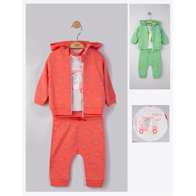Set 3 piese: pantaloni, tricou si hanorac pentru bebelusi, Tongs baby (Marime: 9-12 luni, Culoare: Corai) JEMtgs_4128_9