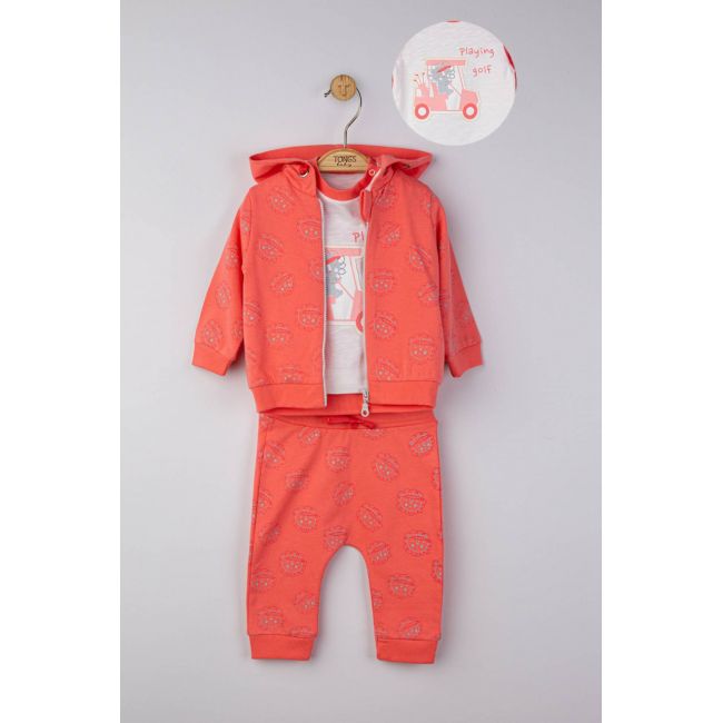 Set 3 piese: pantaloni, tricou si hanorac pentru bebelusi, Tongs baby (Marime: 9-12 luni, Culoare: Corai) JEMtgs_4128_9