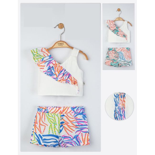 Set elegant bluzita de vara cu pantalonasi pentru fetite, Tongs baby (Culoare: Albastru, Marime: 6-9 luni) JEMtgs_4290_3