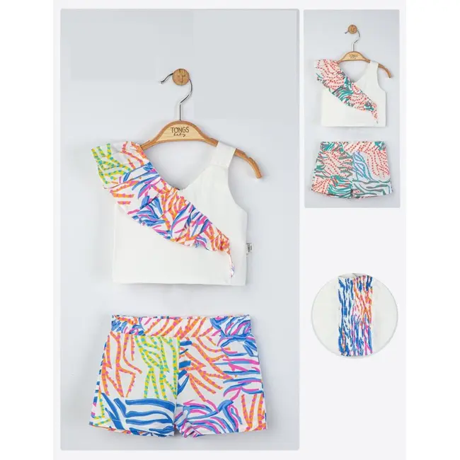 Set elegant bluzita de vara cu pantalonasi pentru fetite, Tongs baby (Culoare: Albastru, Marime: 9-12 luni) JEMtgs_4290_4