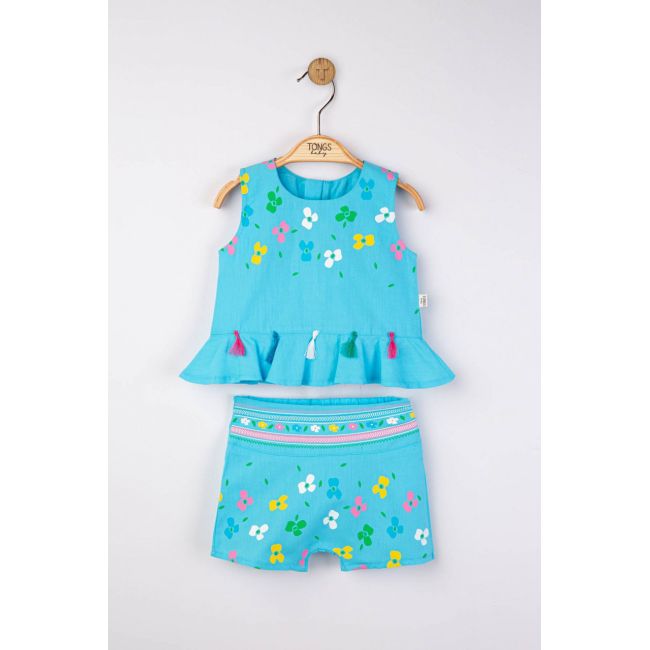 Set elegant bluzita de vara cu pantalonasi pentru fetite Ciucurasi, Tongs baby (Culoare: Albastru, Marime: 18-24 Luni) JEMtgs_4271_2