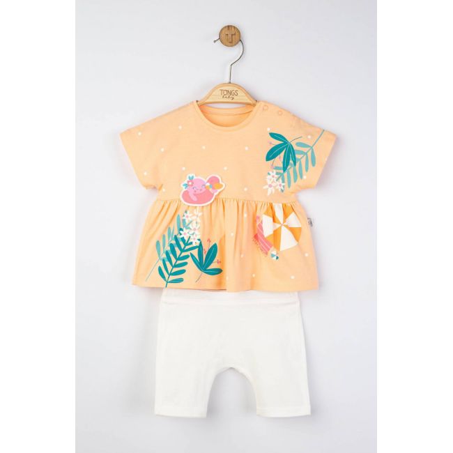 Set tricou de vara cu pantalonasi pentru fetite, Tongs baby (Culoare: Somon, Marime: 9-12 luni) JEMtgs_4162_9