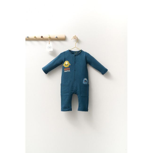 Salopeta cu buzunare pentru bebelusi Monster, Tongs baby (Marime: 3-6 Luni, Culoare: Turcoaz) JEMtgs_4401-2