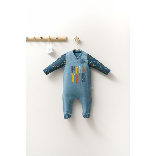 Salopeta pentru bebelusi cu botosei Monster, Tongs baby (Culoare: Turcoaz, Marime: 6-9 luni) JEMtgs_4400-6