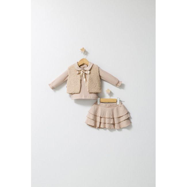 Set 3 piese: fustita, bluzita si vestuta eleganta pentru bebelusi Fun Penguin, Tongs baby (Marime: 12-18 Luni, Culoare: Crem) JEMtgs_4562-2