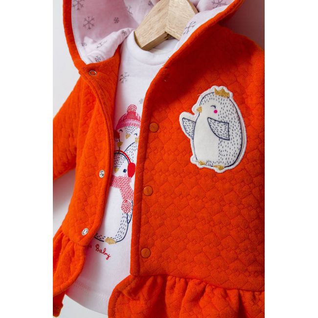 Set 3 piese: pantaloni, bluzita si hainuta cu gluga eleganta pentru bebelusi Crazy Penguins, Tongs baby (Culoare: Galben, Marime: 18-24 Luni) JEMtgs_4534-4
