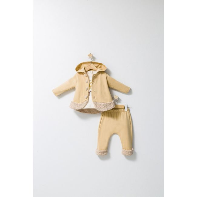 Set 3 piese: pantaloni, bluzita si hainuta cu gluga eleganta pentru bebelusi Fun Penguin, Tongs baby (Culoare: Ecru, Marime: 24-36 luni) JEMtgs_4566-10