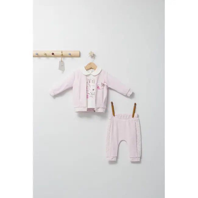 Set 3 piese: pantaloni, bluzita si hainuta pentru bebelusi Gazelle, Tongs baby (Culoare: Mov, Marime: 6-9 luni) JEMtgs_4524-6