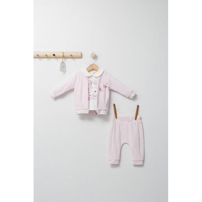 Set 3 piese: pantaloni, bluzita si hainuta pentru bebelusi Gazelle, Tongs baby (Culoare: Roz, Marime: 18-24 Luni) JEMtgs_4524-3