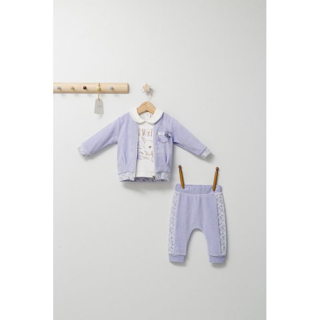 Set 3 piese: pantaloni, bluzita si hainuta pentru bebelusi Gazelle, Tongs baby (Culoare: Roz, Marime: 9-12 luni) JEMtgs_4524-7